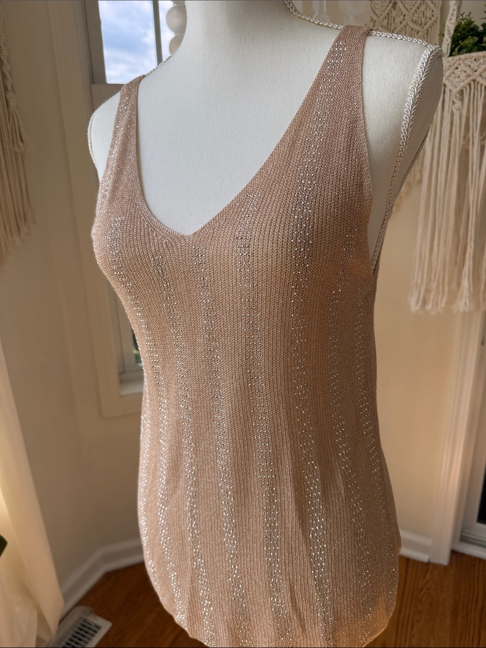 Sleeveless Shimmery Nude Tank Top - Women medium